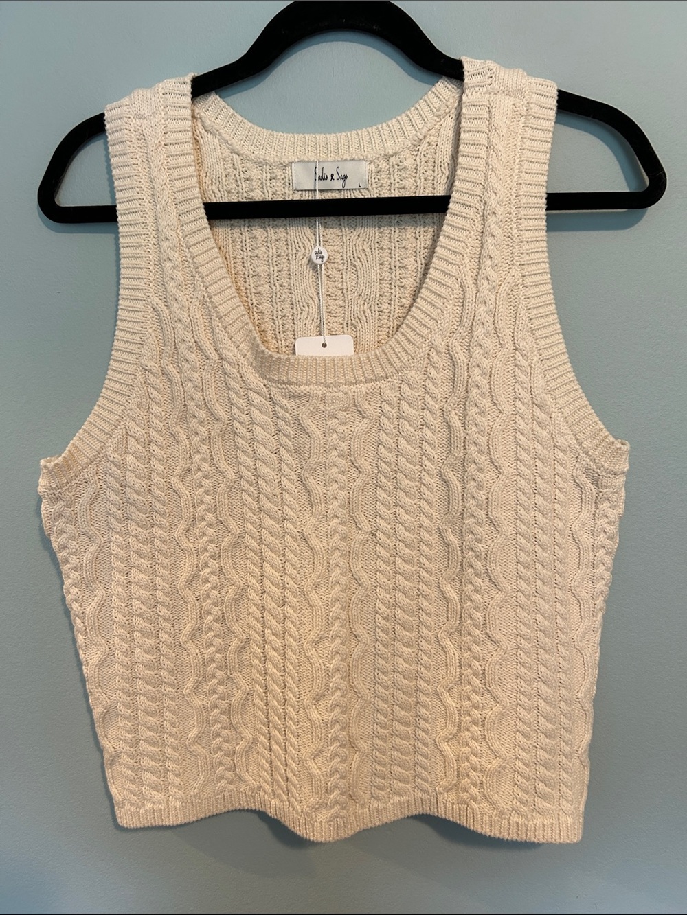 Sadie & Sage Cream Cable Knit Sweater Tank